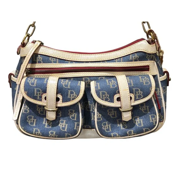 Dooney & Bourke Navy and Cream Shoulder Bag - Picture 3 of 6